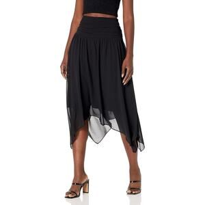 Karl Lagerfeld Paris Black Sharkbite Hem Chiffon High Waist Midi Skirt Size 4
